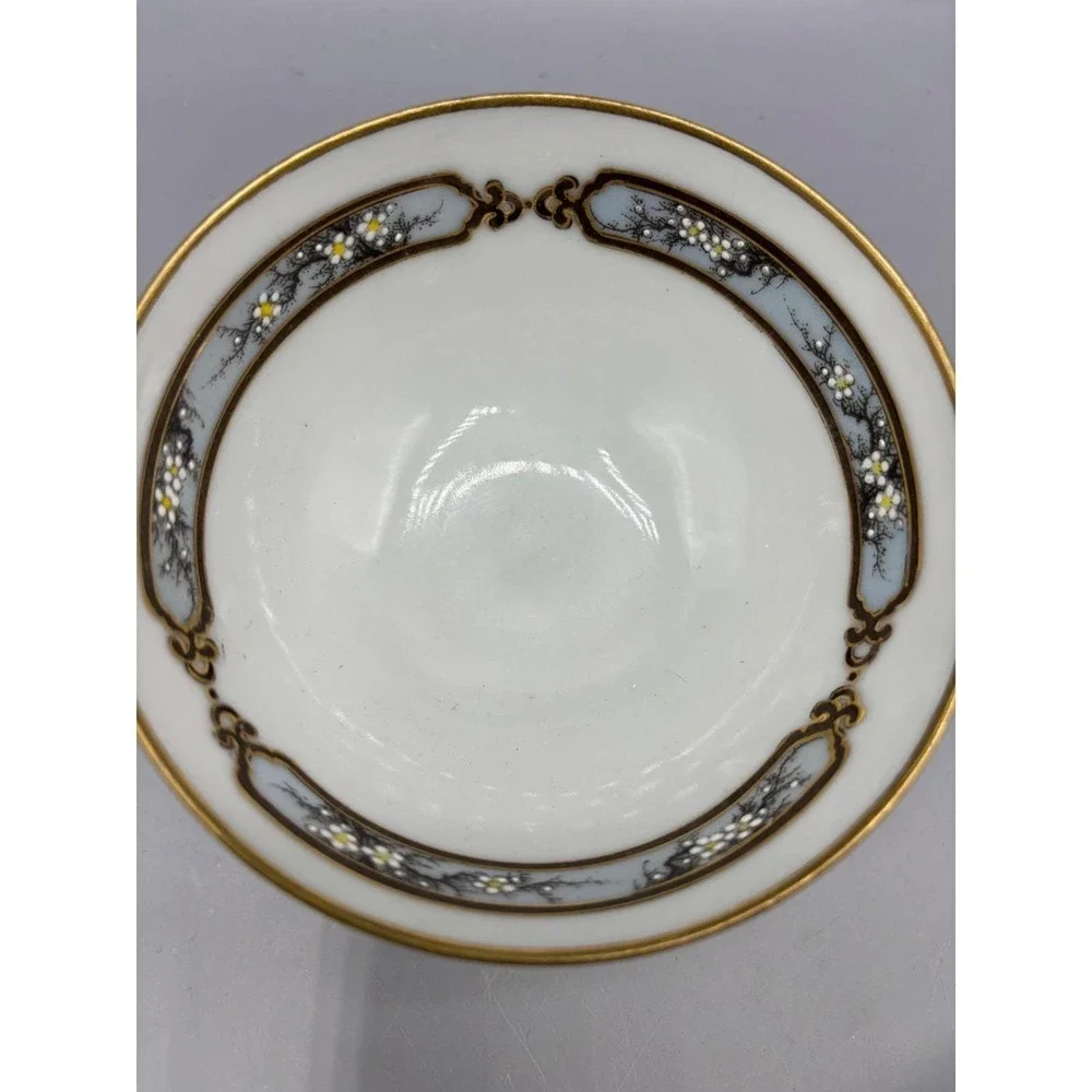 Antique SNB Nippon Footed Porcelain Bowl Floral‎ Design Gold Trim